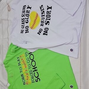 SOFTBALL Custom Made Lot of Shirts size Small Adult Long Sleeved Shirts Neon